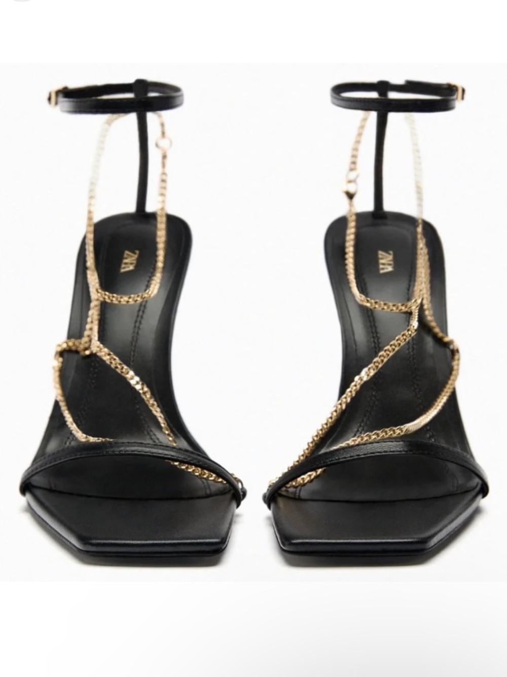 Zara Chain Detail Heeled Leather Sandals - Picture 2 of 8